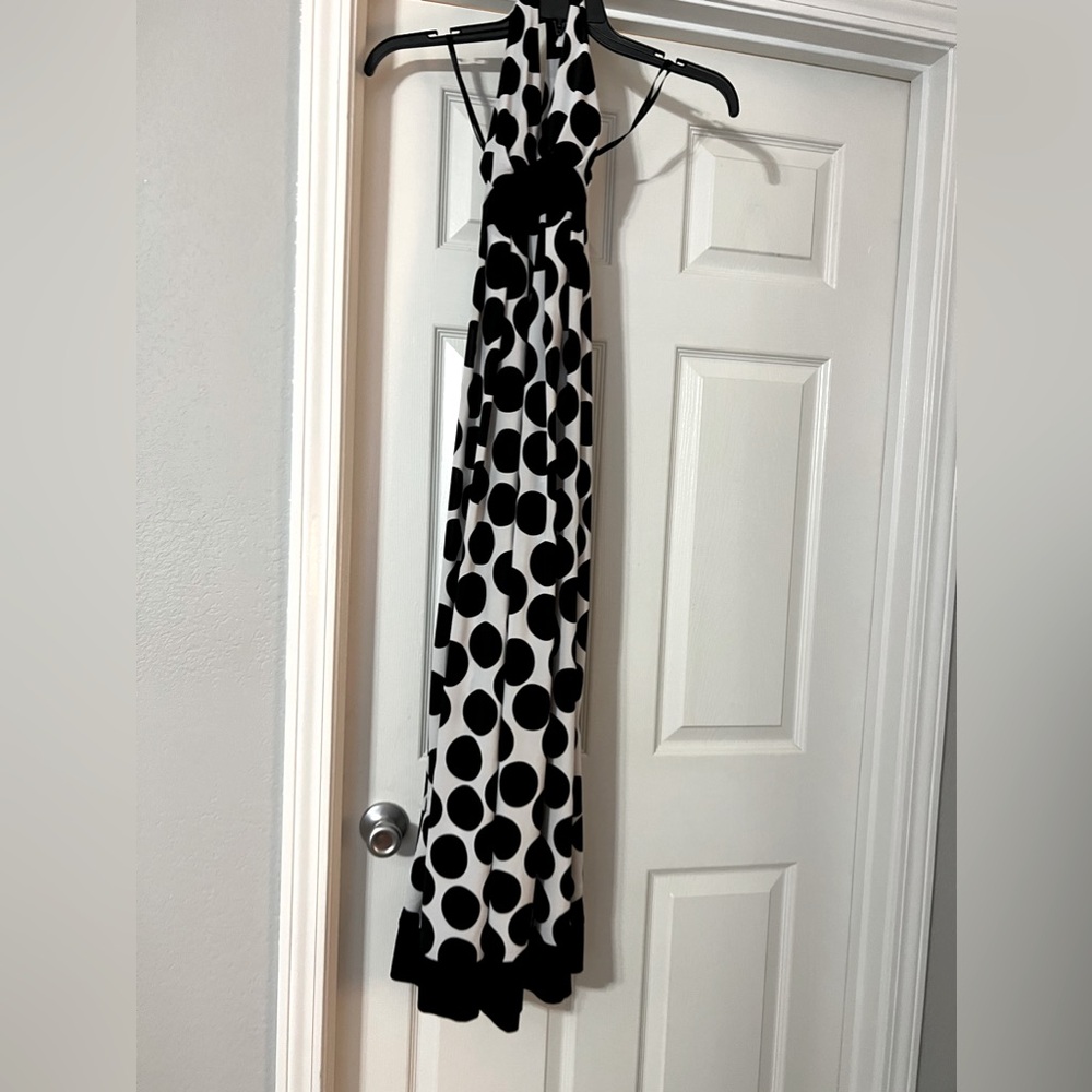 Boutique Black and and White Polka Dress with Tie